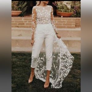 White jumpsuit with floral skirt - one piece